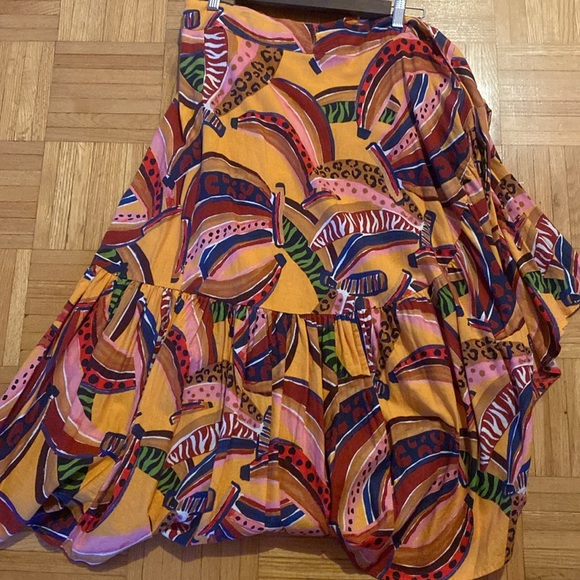 Farm Rio Colorful Banana Print Wrap Midi Skirt - Picture 6 of 11